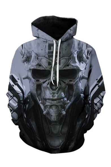 Mens 3D Hooded Sweatshirt Simple Skull Cross Pattern Drawstring Long Sleeve Slim Fit Hooded Sweatshirt