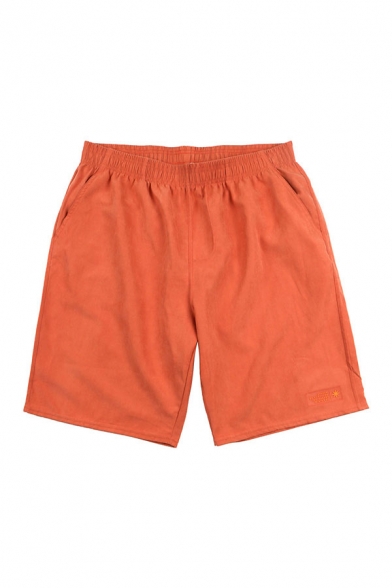 Simple Boys Solid Color Patched Elastic Waist Relaxed Fit Shorts