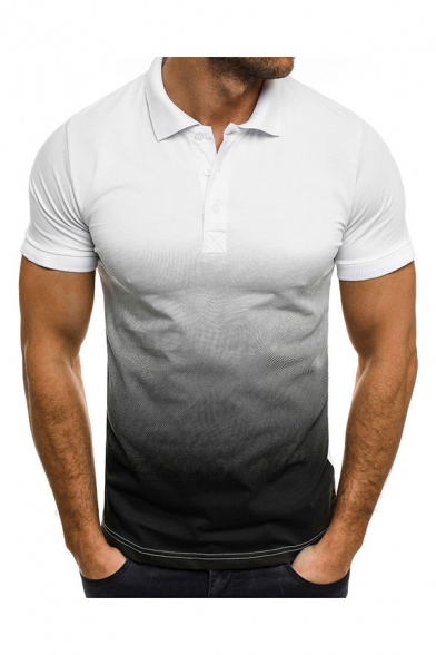Stylish Men's Polo Shirt Ombre Short-sleeved Spread Collar Button Placket Slim Polo Shirt