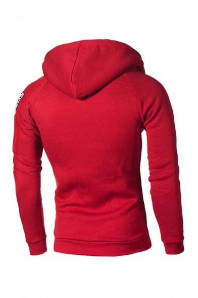 Stylish Men's Sweatshirt Applique British Flag Pattern Kangaroo Pocket Long Sleeves Zipper Drawstring Lined Hood Slim Sweatshirt