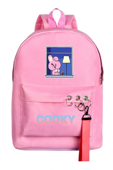 Unique Letter Chimmy Cartoon Dog Graphic O-ring Strap Decoration Backpack in Pink