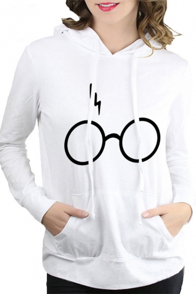 Unisex Popular Glasses Lightning Printed Long Sleeve Oversized Drawstring Hoodie