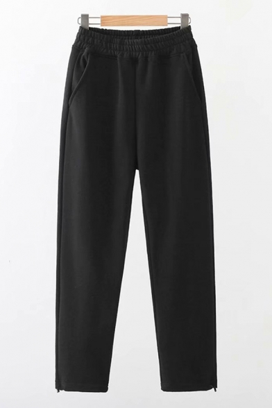 Womens Pants Unique Solid Color Bungee-Style Cuffs Elastic Waist Loose Fitted Long Straight Jogger Pants