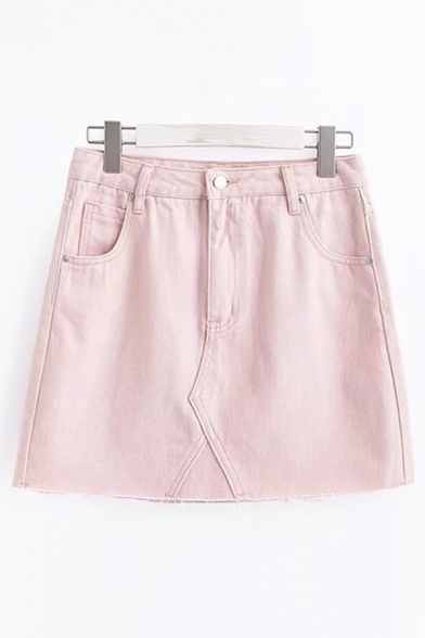 Womens Skirt Fashionable Solid Color Raw Edge Denim Zipper Fly Mini Bodycon Skirt