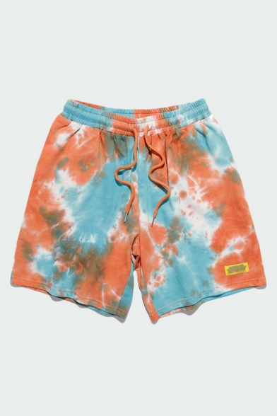 Colorful Mens Shorts Tie Dye Knee-Length Regular Fitted Drawstring Waist Relaxed Shorts