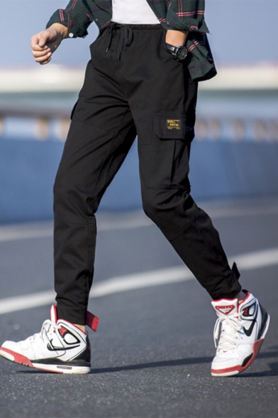 Designer Fashion Solid Color Multi-zip Pocket Drawstring Waist Elastic Cuffs Mens Trendy Cargo Pants