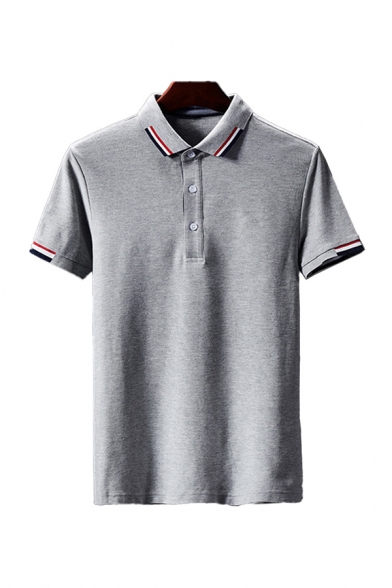 Leisure Polo Shirt Contrast Trim Button Regular Fit Short-sleeved Spread Collar Polo Shirt for Men