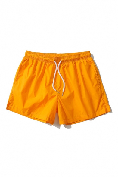 Stylish Mens Solid Color Elasticated Drawstring Waist Split Side Mid Rise Straight Fit Track Shorts
