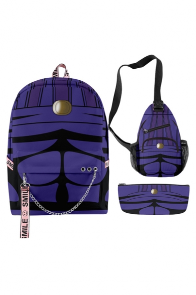 Unisex Novelty JoJo's Bizarre Adventure Chain Embellished Grommets Backpack & Zip-Pocket Shoulder Bag & Pencil Case Set