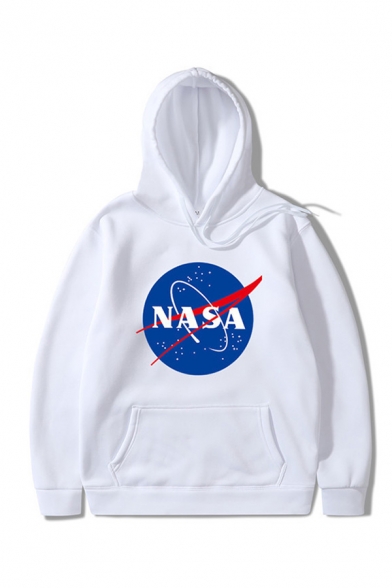 New Trendy NASA Logo Printed Stripe Long Sleeve Casual Hoodie