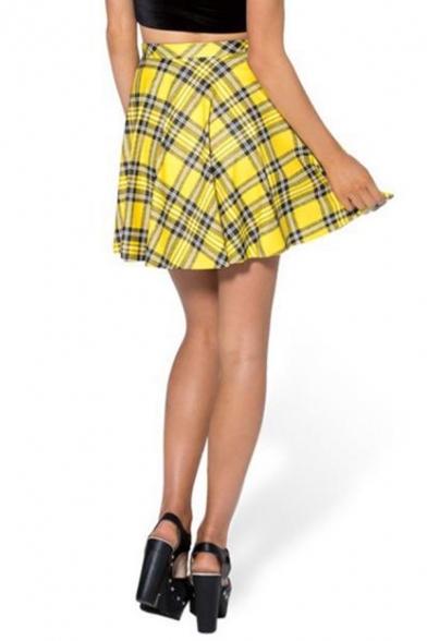 Plaid and Stripes Print High Waist Pleated Mini Skirt