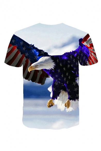 Unique Tee Top Eagle American Flag 3D Printed Slim Fit Short Sleeve Round Neck Tee Top for Men