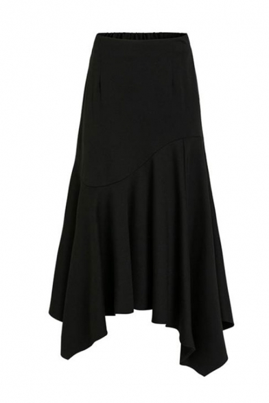 Women's New Stylish Flowy Handkerchief Hemline Midi Asymmetrical Skirt