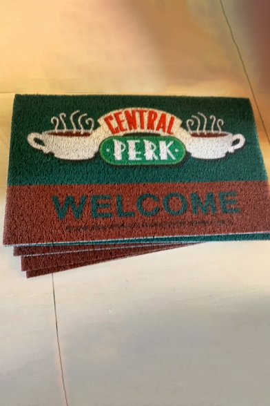 Designer Letter Central Perk Welcome Graphic Colorblock Anti-slip Carpet in Green