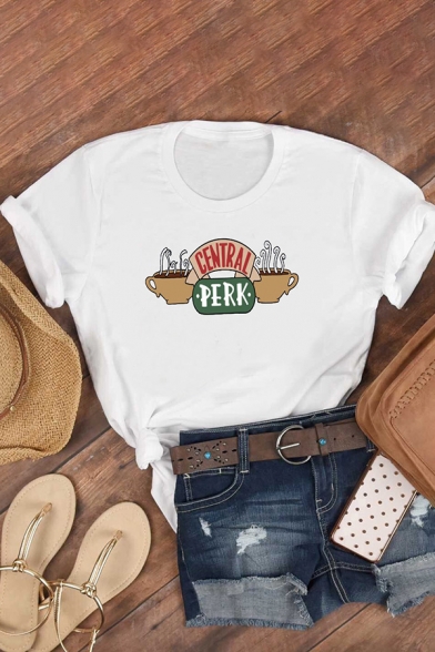 Fancy Letter Central Perk Coffee Graphic Short Sleeve Crew Neck Regular Fit T Shirt