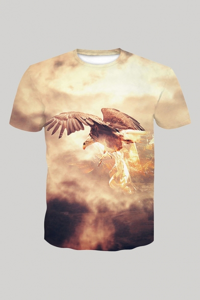 Mens 3D T-Shirt Casual Eagle Mist Printed Regular Fit Short Sleeve Round Neck T-Shirt