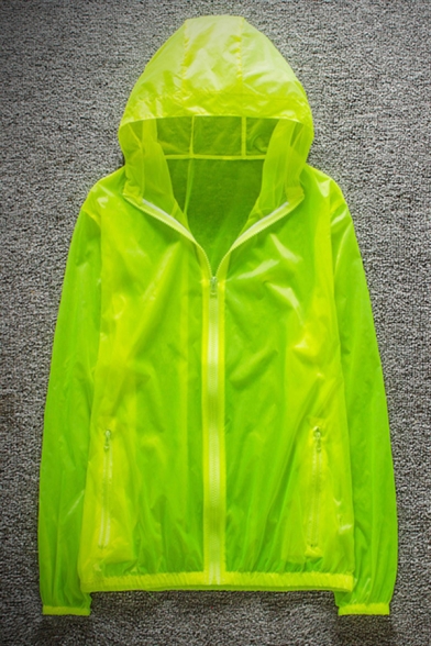 Mens Summer Trendy Ultra-Thin Breathable Sun Protection Transparent Zip Up Hooded Skin Jacket