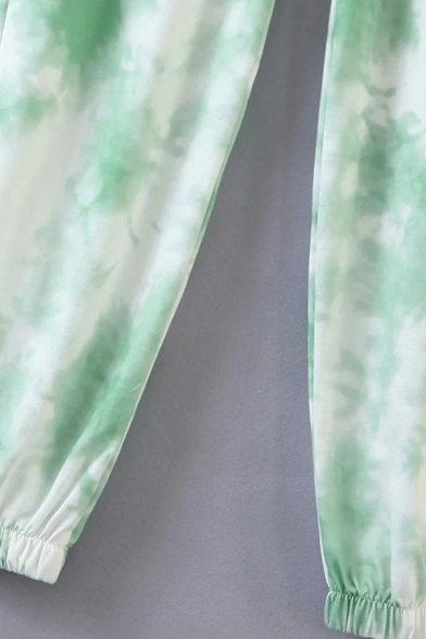 Womens Pants Fashionable Tie Dye High Drawstring Waist Cuffed Regular Fit 7/8 Length Tapered Jogger Pants