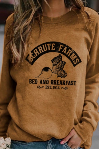 Casual Letter Schrute Farms Graphic Long Sleeve Crew Neck Loose Pullover Sweatshirt