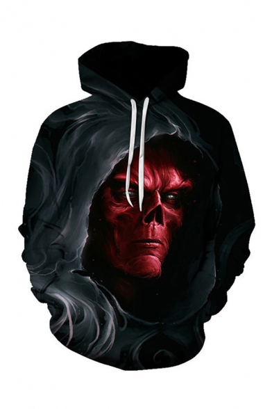 Cool Mens 3D Hoodie Red-Face Monster Printed Drawstring Regular Fitted Long Sleeve Hoodie