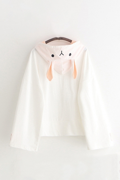 Cute Girls Carrot Embroidered Drawstring Long Sleeve Relaxed Fit Hoodie