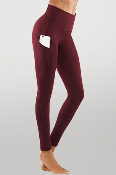 Dainty Leggings Top-stitching High-rise Pocket Skinny Full Length Regular Leggings for Women