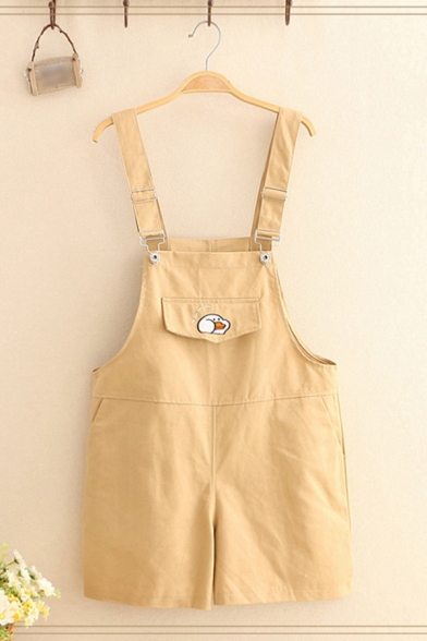 Dressy Ladies Overalls Duck Embroidery Pocket Button Regular Fit Short Overalls
