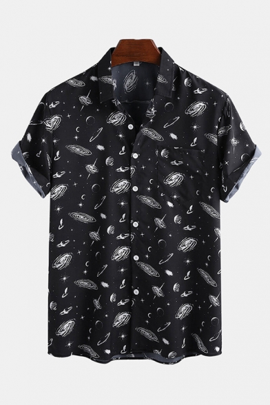 InterestPrint Christmas Branches Berries Stars Printed Button Down Short Sleeve Shirts for Men 