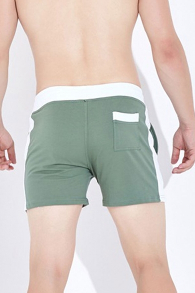Leisure Color Block Tape Drawstring Waist Pocket Slim Track Shorts for Men