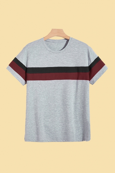 Leisure Top Tee Color Block Space Dye Pattern Regular Fit Short-sleeved Crew Neck T-Shirt for Men