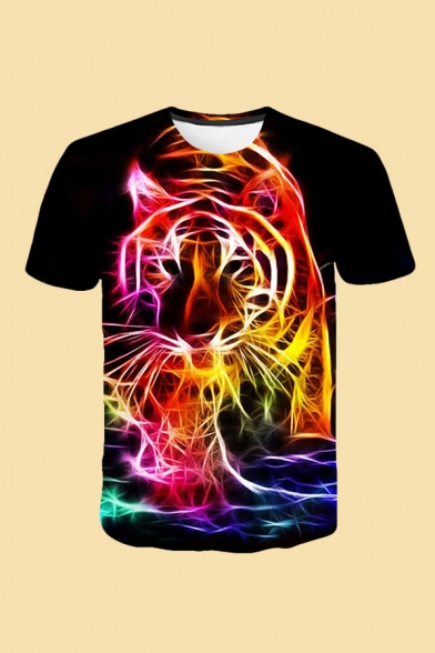Mens 3D T-Shirt Simple Abstract Tiger Pattern Crew Neck Short Sleeve Regular Fitted T-Shirt