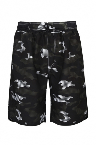 Mens Chic All Over Tiger Graphic Drawstring Waist Straight Shorts
