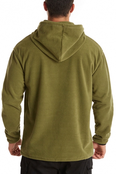 Mens Fashion Hoodie Solid Color Drawstring Kangaroo Pocket 1/4 Zip Long-sleeved Regular Fit Hoodie