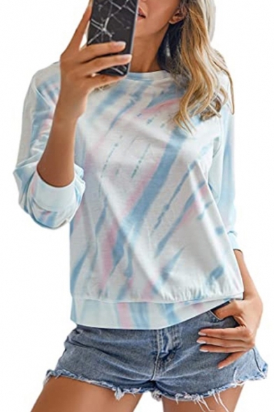 Popular Tie Dye Round Neck Long Sleeve Regular Fit T-Shirt for Women