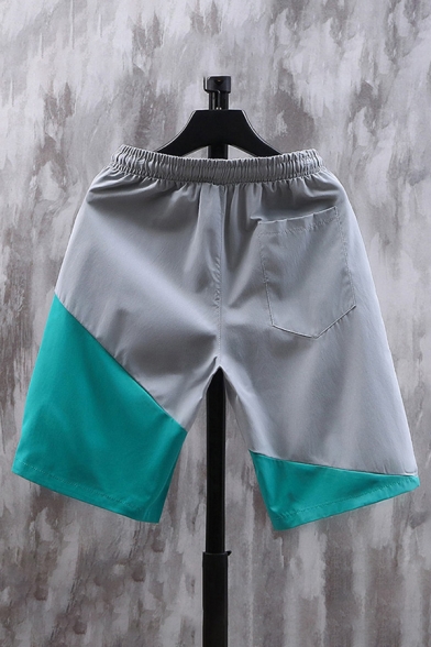 Stylish Mens Shorts Striped Pattern Colorblock Pocket Drawstring Cuffed Mid Rise Regular Fitted Shorts