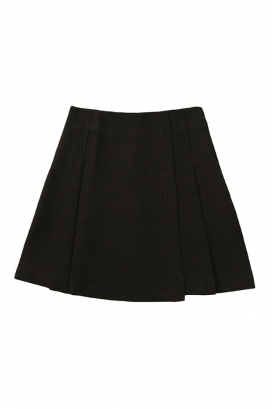 Womens Skirt Fashionable Solid Color Anti-Emptied Pleated High Rise Zipper Back Mini A-Line Skirt