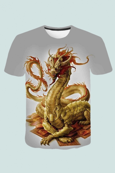 Chic Mens 3D Tee Top Snake Dragon Pattern Short Sleeve Regular Fitted Crew Neck Tee Top