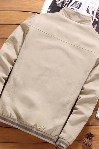 Cool Mens Jacket Stripe Trim Lined Button Detail High Neck Regular Fit Long Sleeve Varsity Jacket
