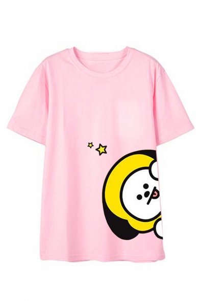 Pink Cute Dog Horse Sheep Print Short Sleeve Crew-neck Relaxed Fit T Shirt for Girls