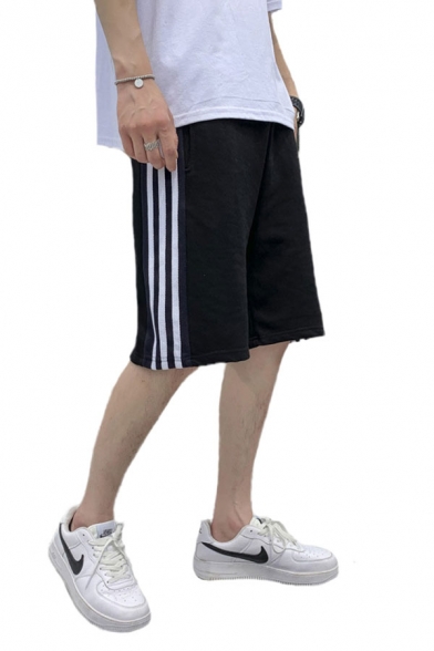 Streetwear Mens Tape Panel Mid Rise Straight Relaxed Shorts