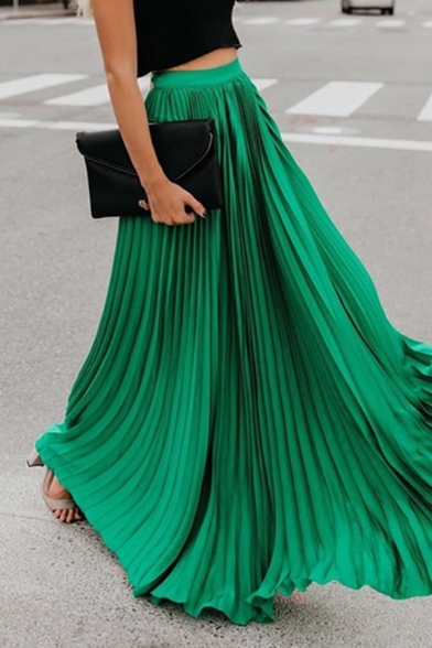 high waisted green maxi skirt