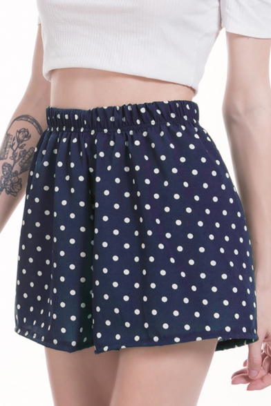 Cool Womens Shorts Polka Dot Pattern Loose Fitted Elastic Waist Relaxed Shorts