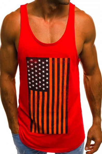 Mens Scoop Neck Sleeveless Star Stripe Number 85 Print Gym Muscle Casual Tank Top