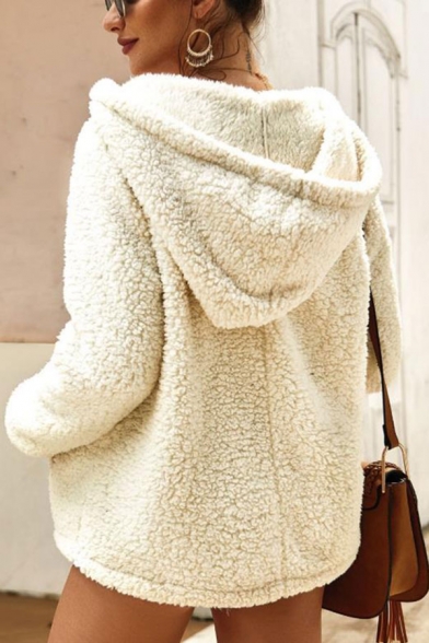 New Fashion Plain Long Sleeve Warm Fluffy Fleece Sweatshirt With Pocket