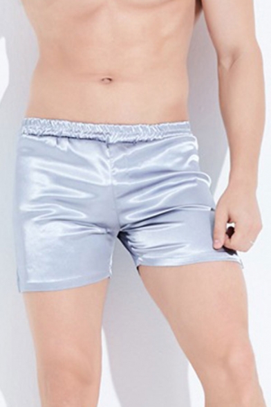 Simple Mens Solid Color Elastic Waist Mid Rise Regular Fit Pajama Shorts