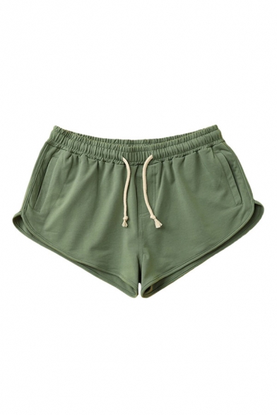 Sportive Solid Color Elasticated Drawstring Waist Pocket Mid Rise Relaxed Fit Running Shorts for Men