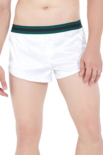 White Casual Patchwork Elasticated Waist Mid Rise Relaxed Fit Pajama Shorts for Men