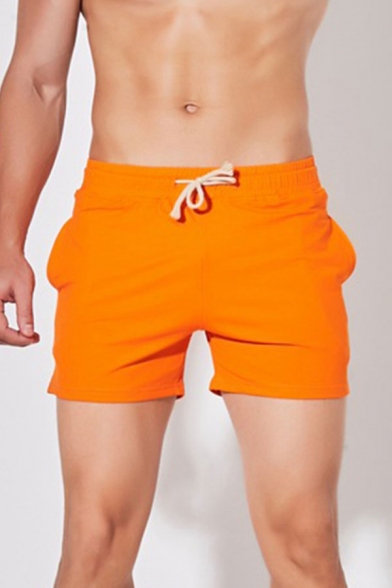 Athletic Solid Color Drawstring Waist Pocket Mid Rise Regular Fit Track Shorts for Men