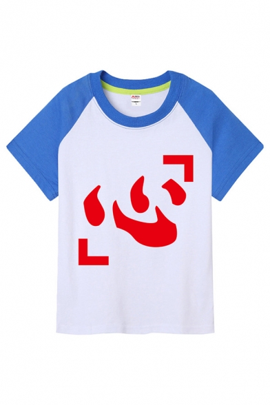 Fashion Chinese Letter Pattern Contrasted Short Sleeve Crew Neck Relaxed T Shirt for Men