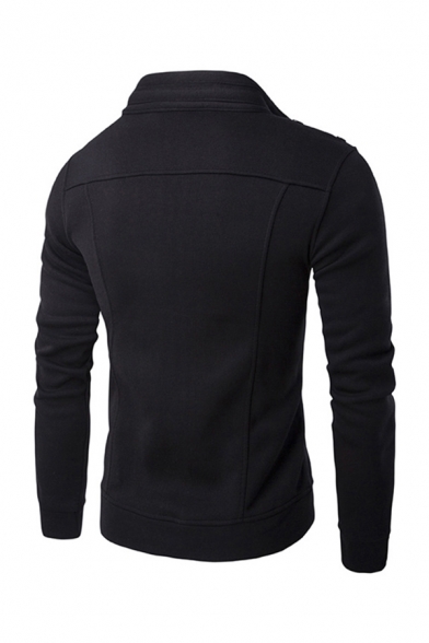 Mens Jacket Chic Button Flap Pocket Decoration Cuffed Zipper Detail High Neck Slim Fitted Long Sleeve Casual Jacket